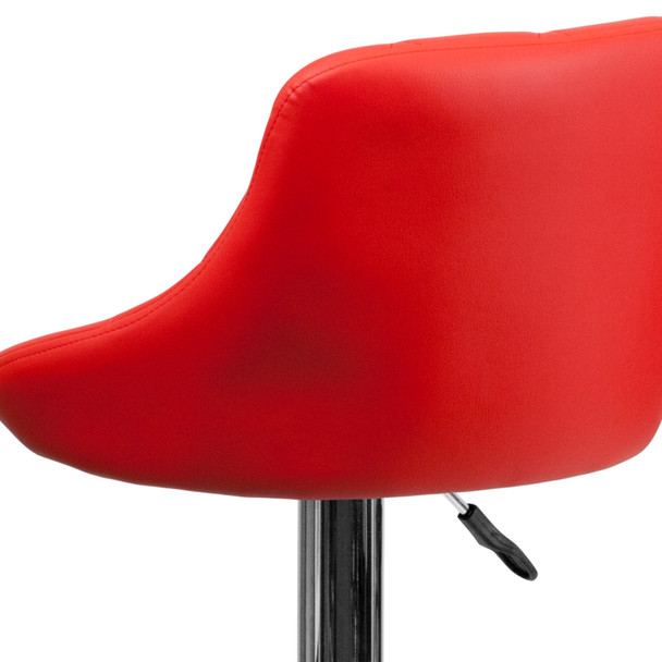 Dale Contemporary Red Vinyl Bucket Seat Adjustable Height Barstool with Diamond Pattern Back and Chrome Base