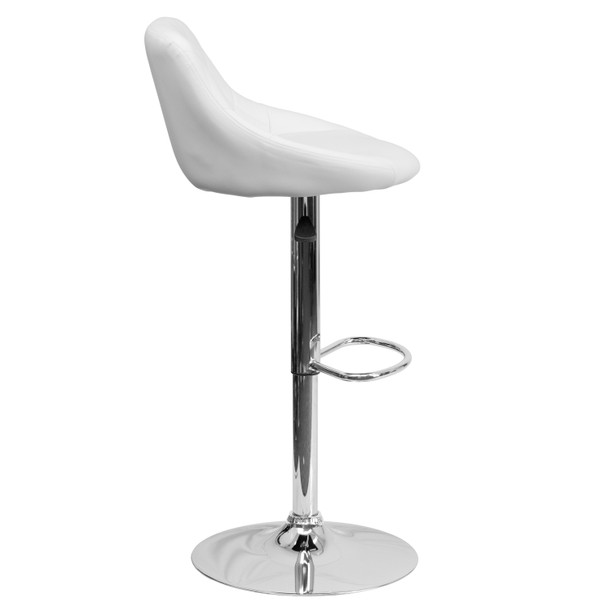 Dale Contemporary White Vinyl Bucket Seat Adjustable Height Barstool with Diamond Pattern Back and Chrome Base