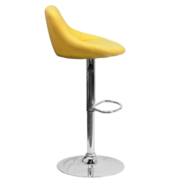 Dale Contemporary Yellow Vinyl Bucket Seat Adjustable Height Barstool with Diamond Pattern Back and Chrome Base