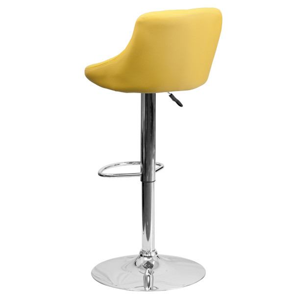 Dale Contemporary Yellow Vinyl Bucket Seat Adjustable Height Barstool with Diamond Pattern Back and Chrome Base