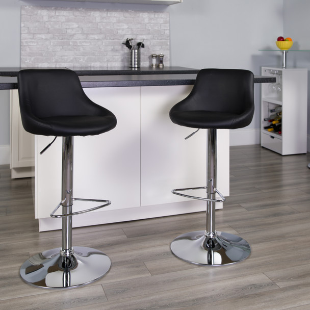 Dale Contemporary Black Vinyl Bucket Seat Adjustable Height Barstool with Chrome Base