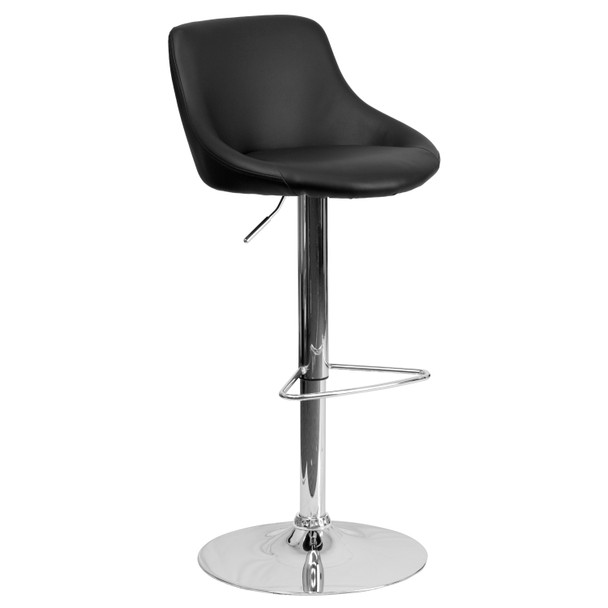 Dale Contemporary Black Vinyl Bucket Seat Adjustable Height Barstool with Chrome Base