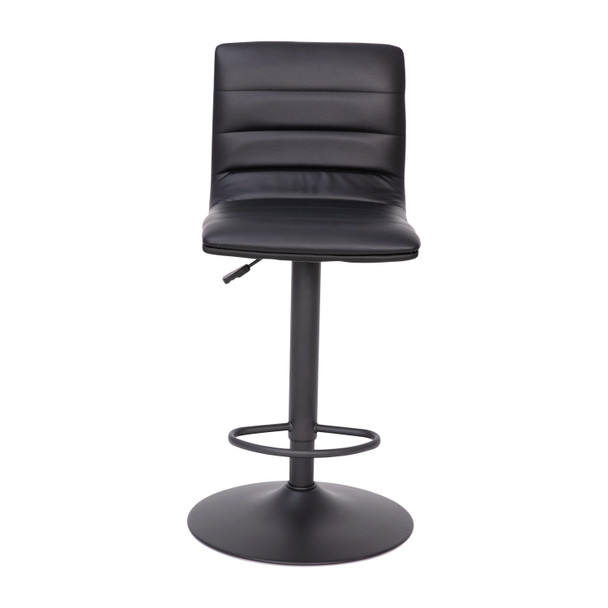 Vincent Modern Black Vinyl Adjustable Bar Stool with Back, Counter Height Swivel Stool with Black Pedestal Base