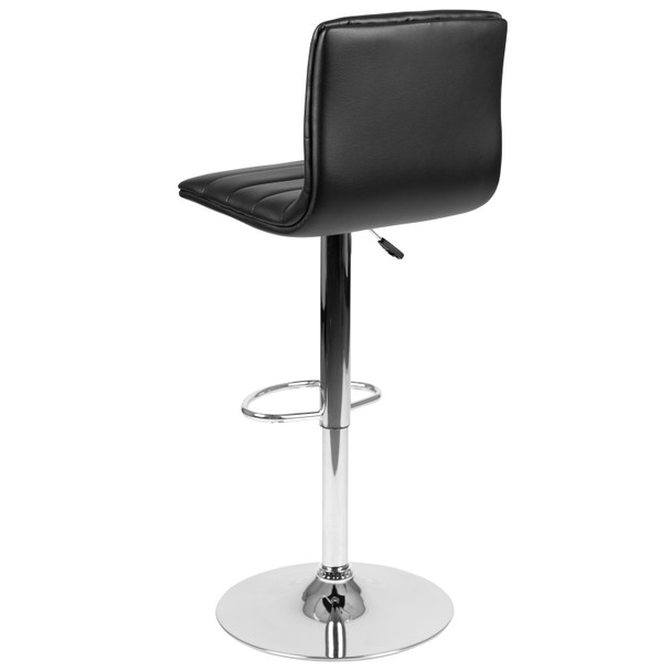 Betsy Modern Black Vinyl Adjustable Bar Stool with Back, Counter Height Swivel Stool with Chrome Pedestal Base