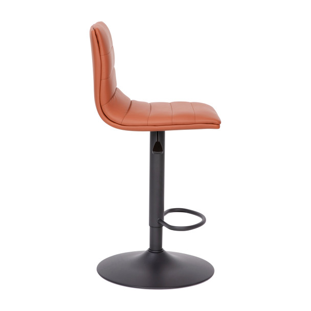 Vincent Modern Cognac Vinyl Adjustable Bar Stool with Back, Counter Height Swivel Stool with Black Pedestal Base