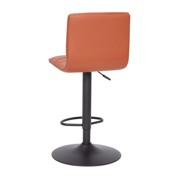 Vincent Modern Cognac Vinyl Adjustable Bar Stool with Back, Counter Height Swivel Stool with Black Pedestal Base