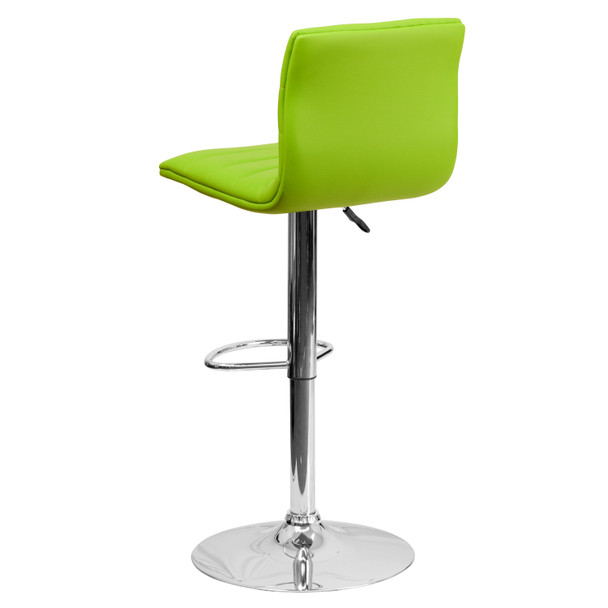 Betsy Modern Green Vinyl Adjustable Bar Stool with Back, Counter Height Swivel Stool with Chrome Pedestal Base