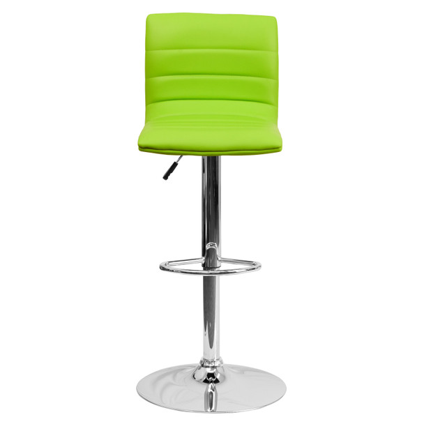 Betsy Modern Green Vinyl Adjustable Bar Stool with Back, Counter Height Swivel Stool with Chrome Pedestal Base