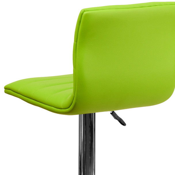 Betsy Modern Green Vinyl Adjustable Bar Stool with Back, Counter Height Swivel Stool with Chrome Pedestal Base