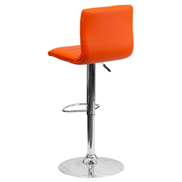 Betsy Modern Orange Vinyl Adjustable Bar Stool with Back, Counter Height Swivel Stool with Chrome Pedestal Base