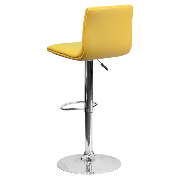 Betsy Modern Yellow Vinyl Adjustable Bar Stool with Back, Counter Height Swivel Stool with Chrome Pedestal Base