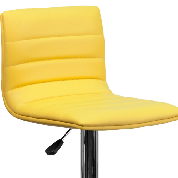 Betsy Modern Yellow Vinyl Adjustable Bar Stool with Back, Counter Height Swivel Stool with Chrome Pedestal Base