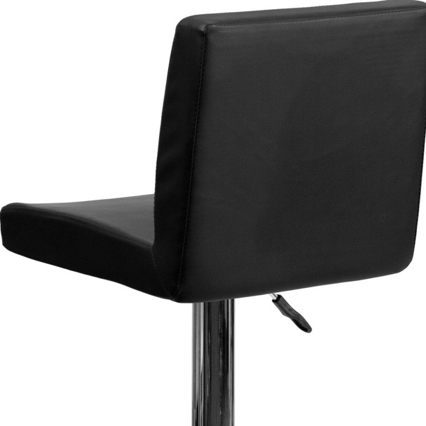 Betty Contemporary Black Vinyl Adjustable Height Barstool with Panel Back and Chrome Base