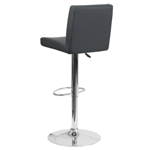 Betty Contemporary Gray Vinyl Adjustable Height Barstool with Panel Back and Chrome Base