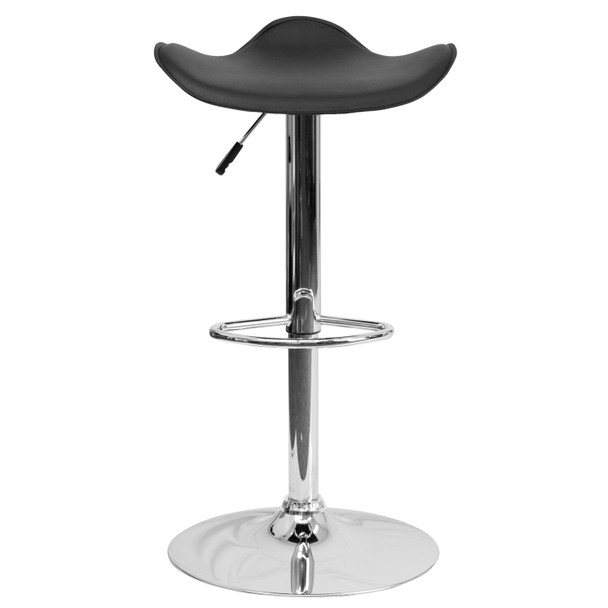 Caleb Contemporary Black Vinyl Adjustable Height Barstool with Wavy Seat and Chrome Base