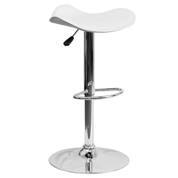 Caleb Contemporary White Vinyl Adjustable Height Barstool with Wavy Seat and Chrome Base