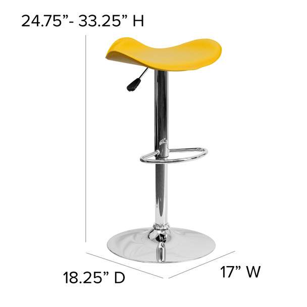 Caleb Contemporary Yellow Vinyl Adjustable Height Barstool with Wavy Seat and Chrome Base