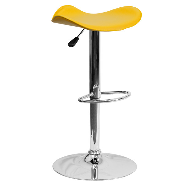 Caleb Contemporary Yellow Vinyl Adjustable Height Barstool with Wavy Seat and Chrome Base