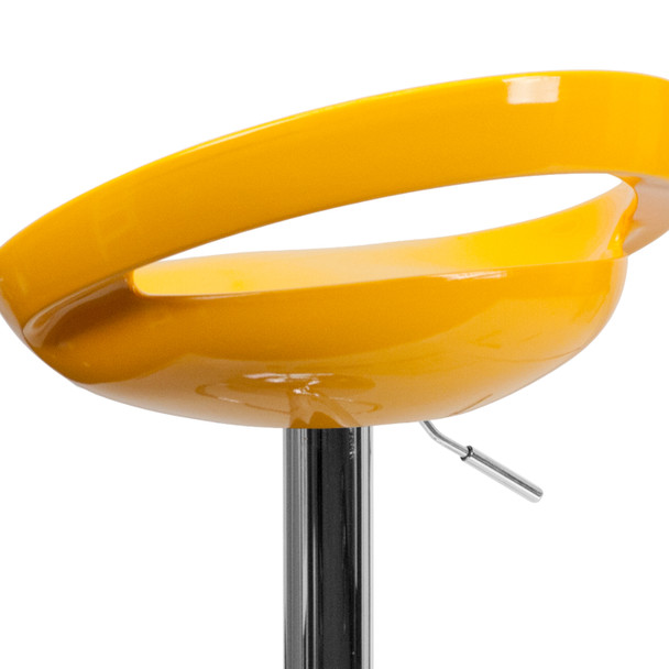 Dash Contemporary Yellow Plastic Adjustable Height Barstool with Rounded Cutout Back and Chrome Base