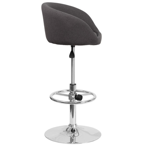 Luis Contemporary Charcoal Fabric Adjustable Height Barstool with Barrel Back and Chrome Base