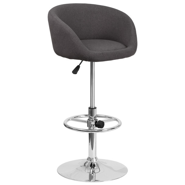 Luis Contemporary Charcoal Fabric Adjustable Height Barstool with Barrel Back and Chrome Base