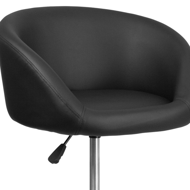 Luis Contemporary Black Vinyl Adjustable Height Barstool with Barrel Back and Chrome Base