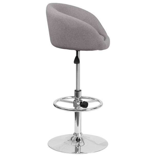 Luis Contemporary Gray Fabric Adjustable Height Barstool with Barrel Back and Chrome Base