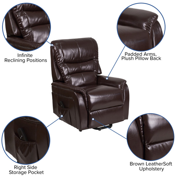 HERCULES Series Brown LeatherSoft Remote Powered Lift Recliner for Elderly