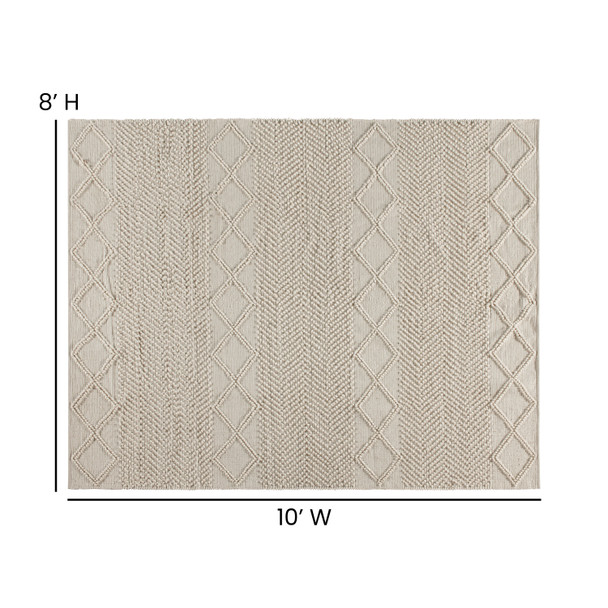 Melissa 8' x 10' White & Ivory Geometric Design Handwoven Area Rug - Wool/Polyester/Cotton Blend