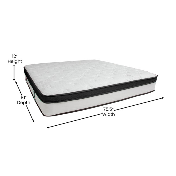 Capri Comfortable Sleep 12 Inch CertiPUR-US Certified Memory Foam & Pocket Spring Mattress, King Mattress in a Box