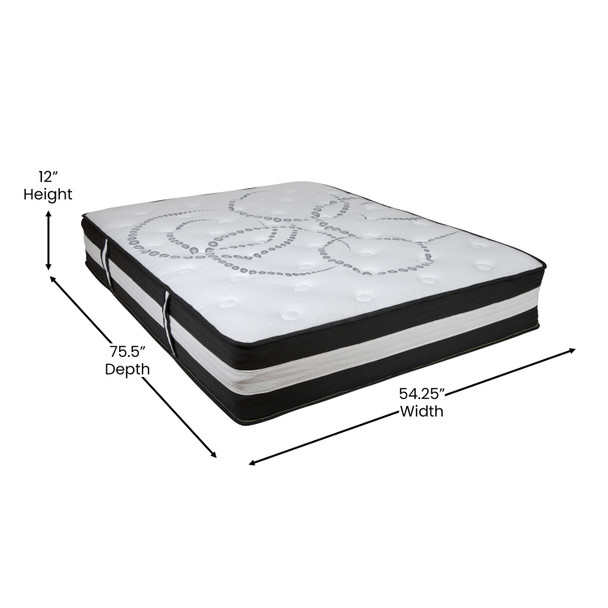 Capri Comfortable Sleep 12 Inch CertiPUR-US Certified Hybrid Pocket Spring Mattress, Full Mattress in a Box