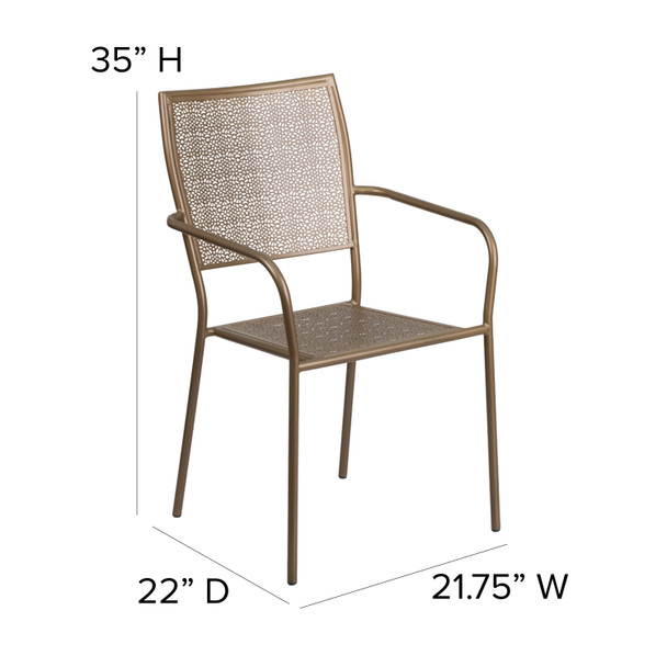 Oia Commercial Grade Gold Indoor-Outdoor Steel Patio Arm Chair with Square Back