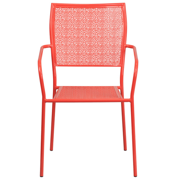 Oia Commercial Grade Coral Indoor-Outdoor Steel Patio Arm Chair with Square Back