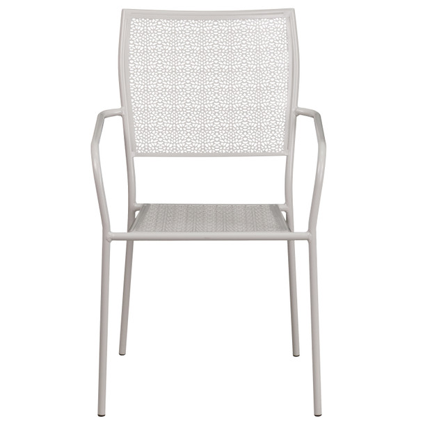 Oia Commercial Grade Light Gray Indoor-Outdoor Steel Patio Arm Chair with Square Back