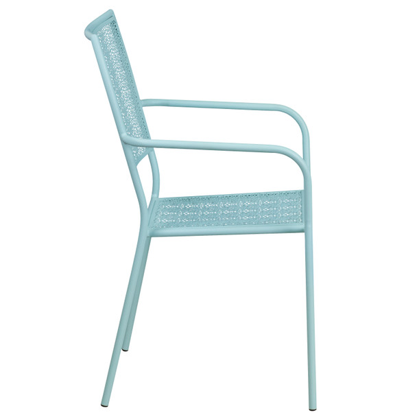 Oia Commercial Grade Sky Blue Indoor-Outdoor Steel Patio Arm Chair with Square Back