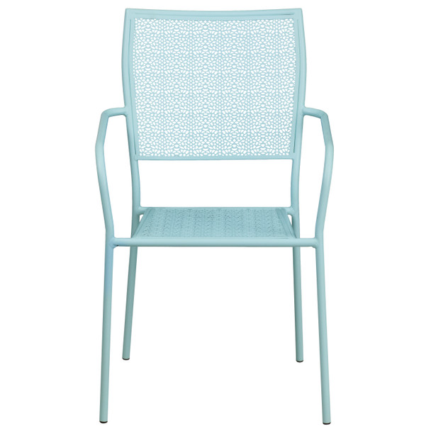 Oia Commercial Grade Sky Blue Indoor-Outdoor Steel Patio Arm Chair with Square Back