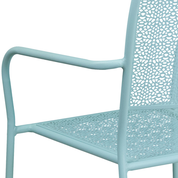 Oia Commercial Grade Sky Blue Indoor-Outdoor Steel Patio Arm Chair with Square Back