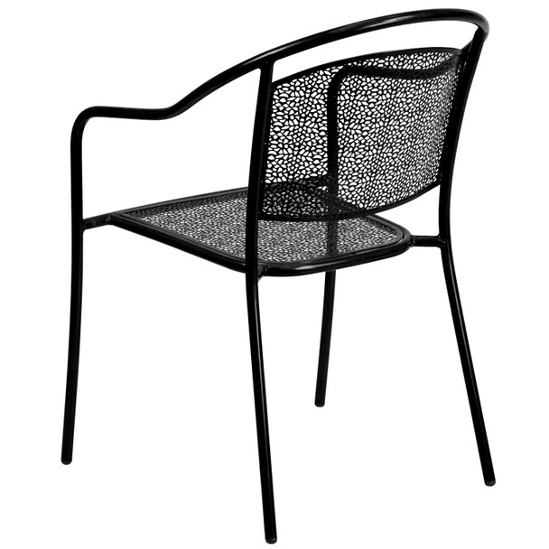 Oia Commercial Grade Black Indoor-Outdoor Steel Patio Arm Chair with Round Back
