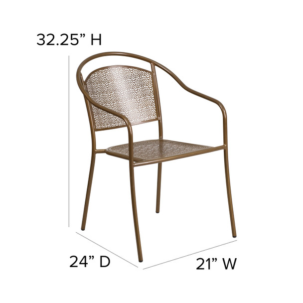 Oia Commercial Grade Gold Indoor-Outdoor Steel Patio Arm Chair with Round Back