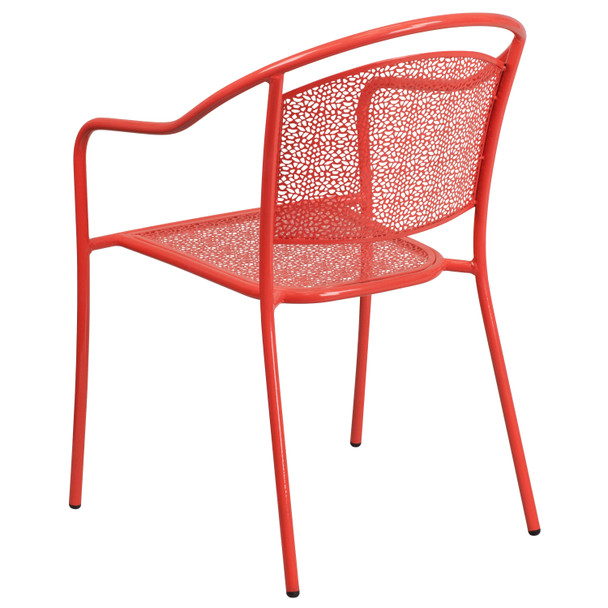 Oia Commercial Grade Coral Indoor-Outdoor Steel Patio Arm Chair with Round Back