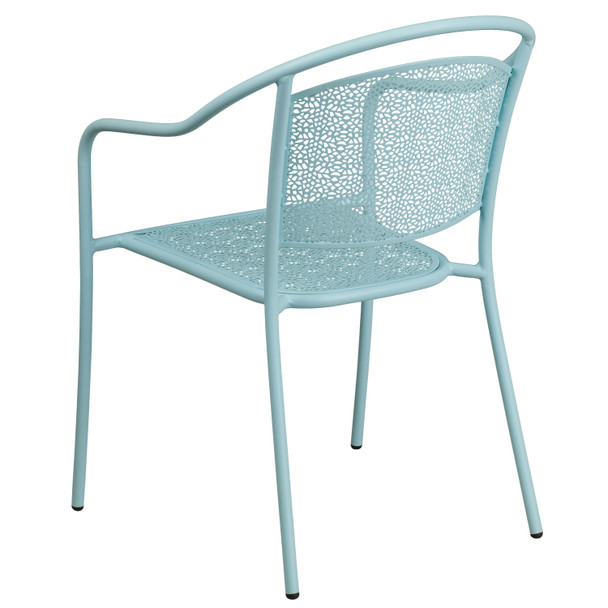 Oia Commercial Grade Sky Blue Indoor-Outdoor Steel Patio Arm Chair with Round Back