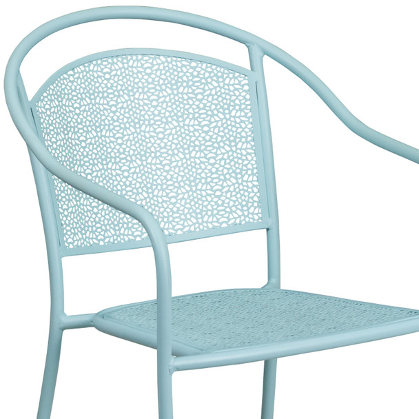 Oia Commercial Grade Sky Blue Indoor-Outdoor Steel Patio Arm Chair with Round Back