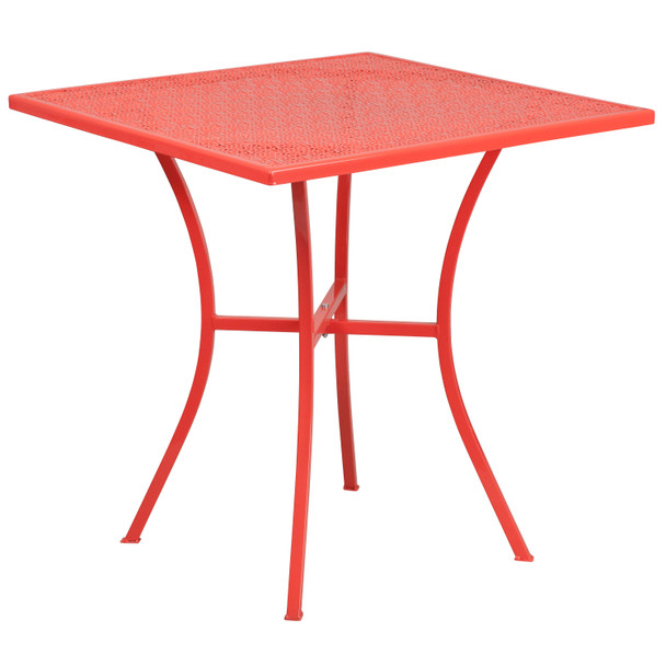 Oia Commercial Grade 28" Square Coral Indoor-Outdoor Steel Patio Table