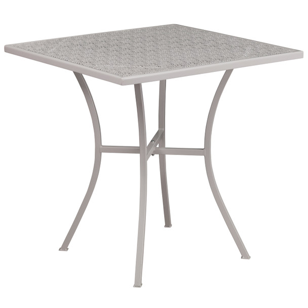 Oia Commercial Grade 28" Square Light Gray Indoor-Outdoor Steel Patio Table