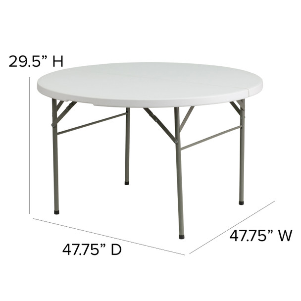 Freeman 4-Foot Round Bi-Fold Granite White Plastic Banquet and Event Folding Table with Carrying Handle
