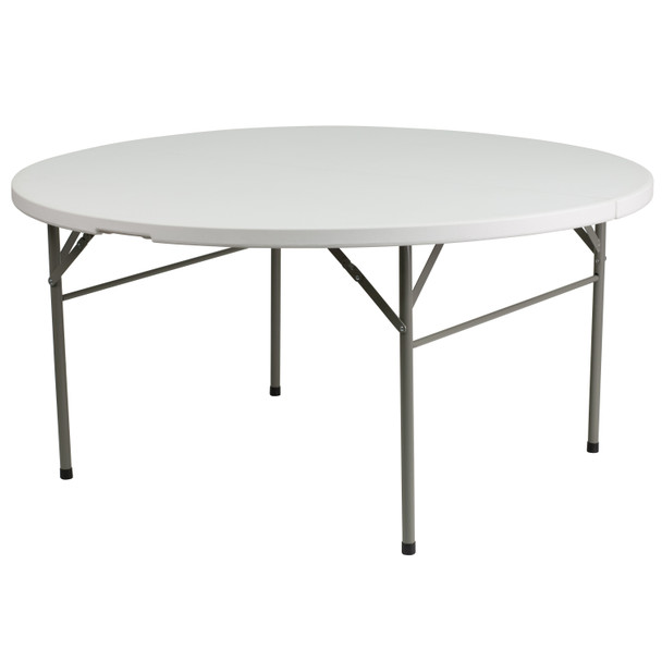 Scarborough 5-Foot Round Bi-Fold White Plastic Folding Table with Carrying Handle