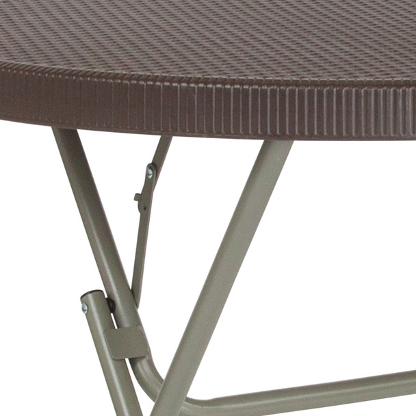 Trellis 2.6-Foot Round Brown Rattan Plastic Folding Table