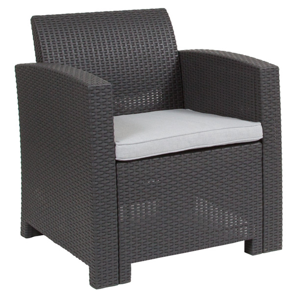 Seneca Dark Gray Faux Rattan Chair with All-Weather Seneca Light Gray Cushion