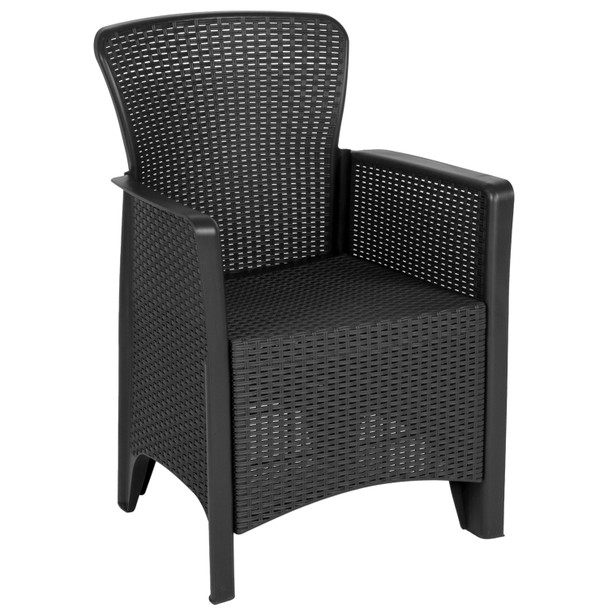Seneca Dark Gray Faux Rattan Plastic Chair Set with Matching Side Table