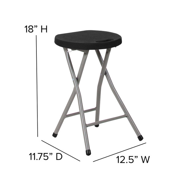 Micah Foldable Stool with Black Plastic Seat and Titanium Gray Frame